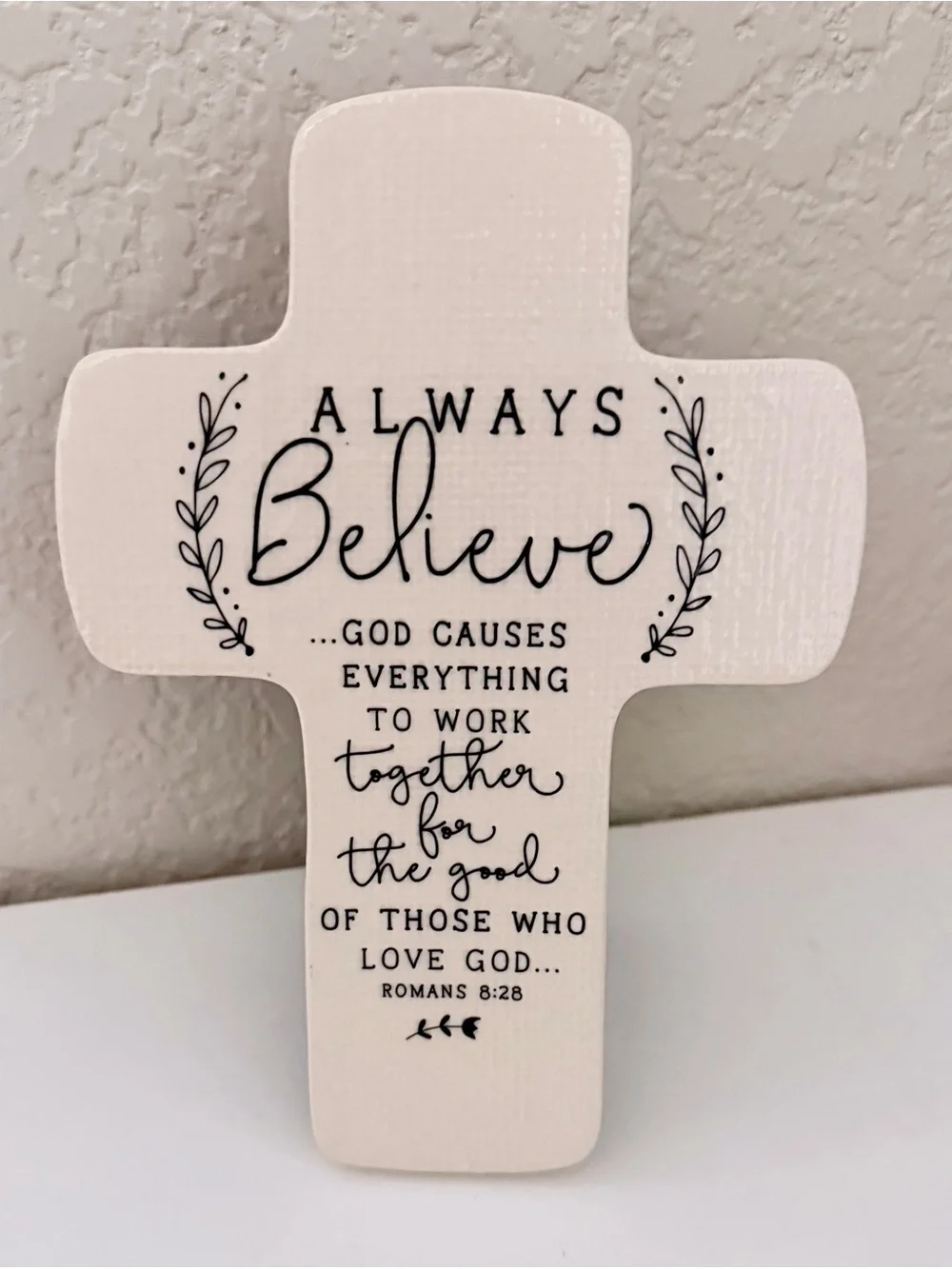 Lighthouse Christian Always Believe Ceramic Cross Romans 8:28